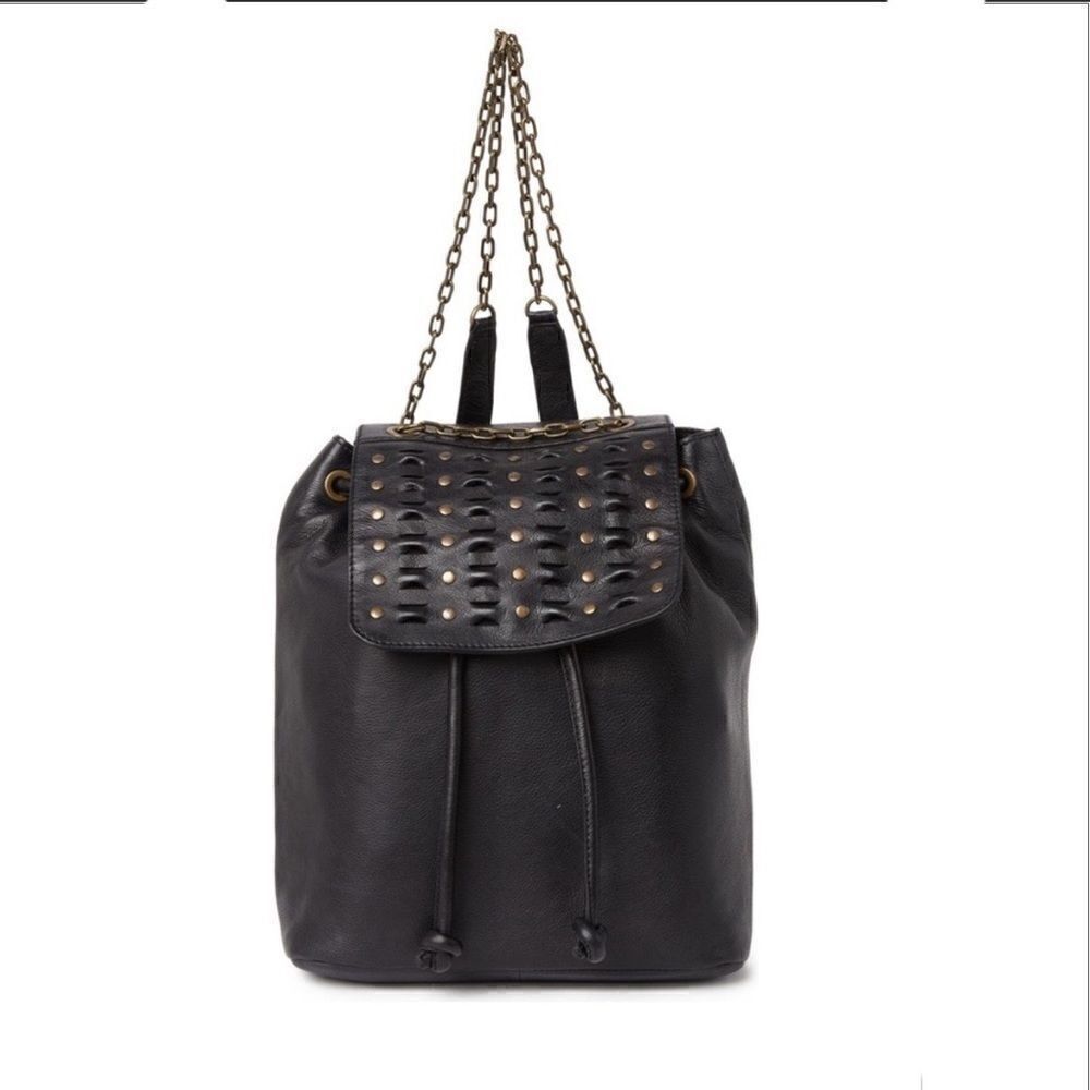 Frye Jade Studded Leather Backpack, ADJUSTABLE‎ Chain/Leather Strap, Black, NWT